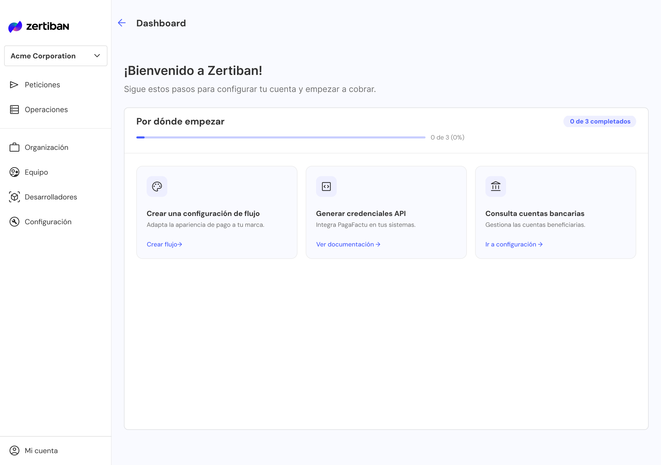 Vista principal del Dashboard tras completar el onboarding.