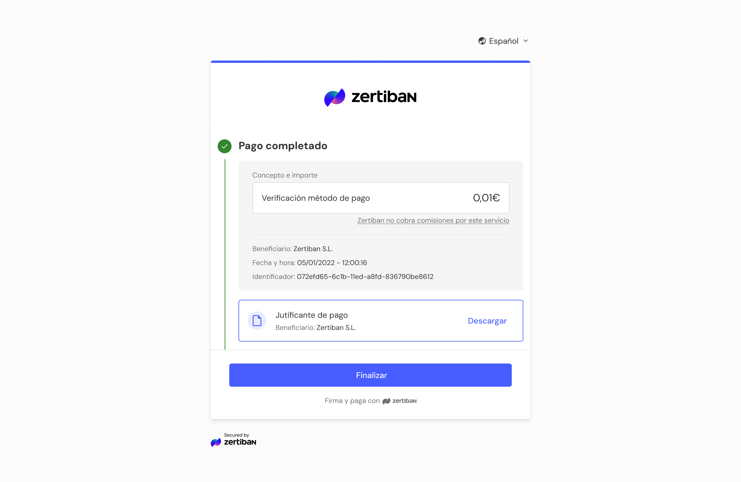 Vista verificación pago